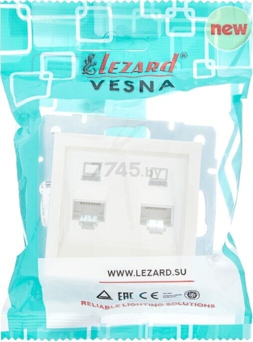 Розетка компьютерная двойная скрытая LEZARD Vesna жемчужно-белый перламутр (742-3088-141) - Фото 6