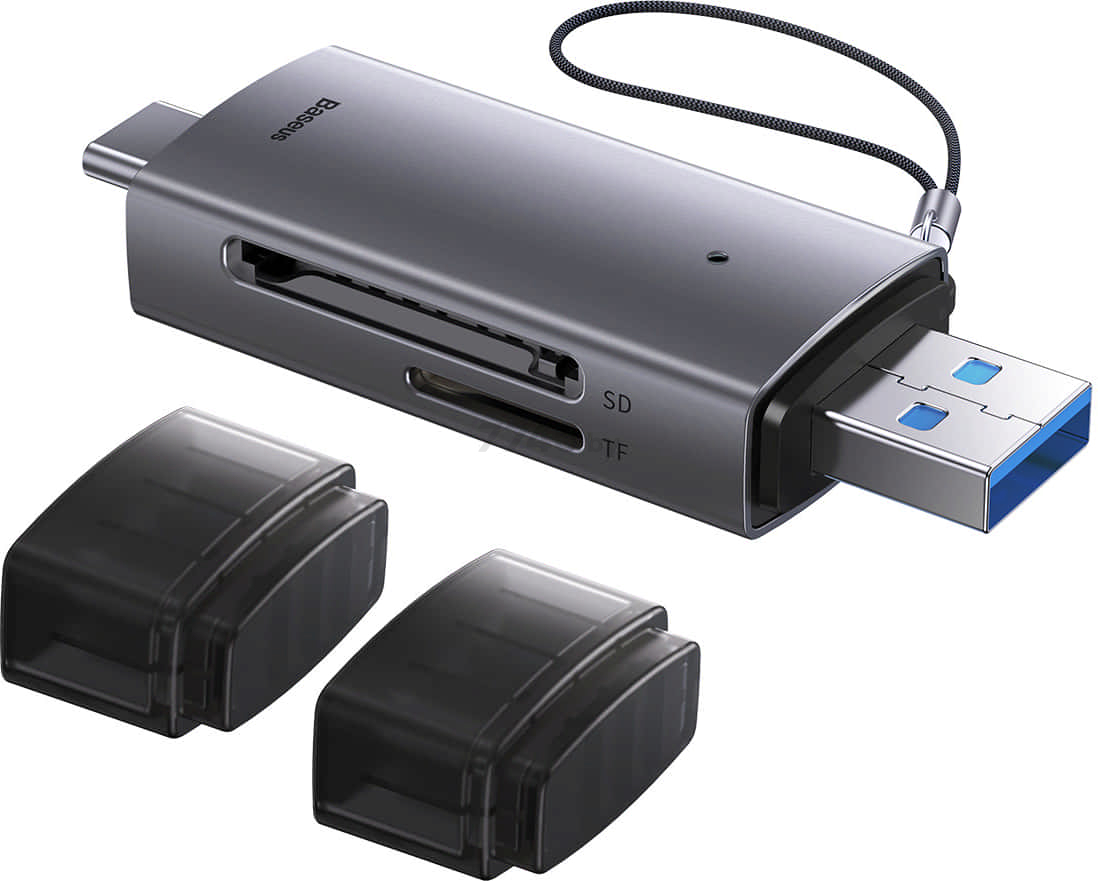 Картридер BASEUS Lite Series USB-A & USB-C to SD/TF Grey (WKQX060113) - Фото 5