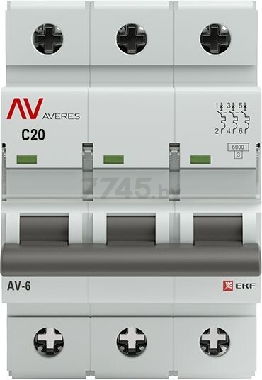 Автоматический выключатель EKF Avers AV-6 3P 20A C 6кА (mcb6-3-20C-av) - Фото 2