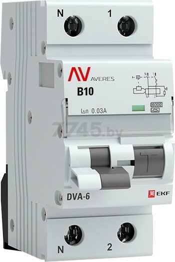 Дифавтомат EKF Avers DVA-6 1P+N 10А B 30мА тип A 6кА (rcbo6-1pn-10B-30-a-a)