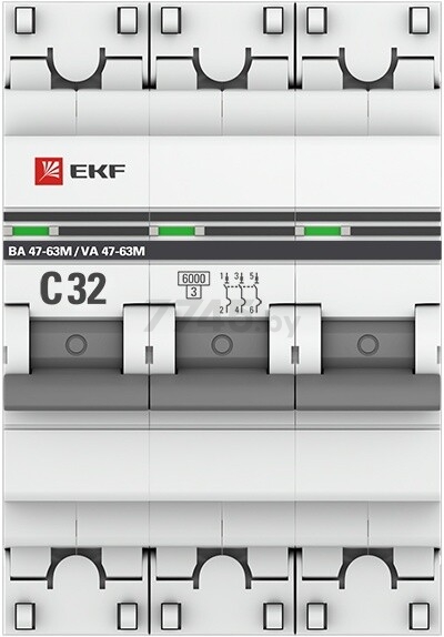 Автоматический выключатель EKF PROxima ВА 47-63M 3P 32А C 6кА (mcb4763m-6-3-32C-pro) - Фото 2