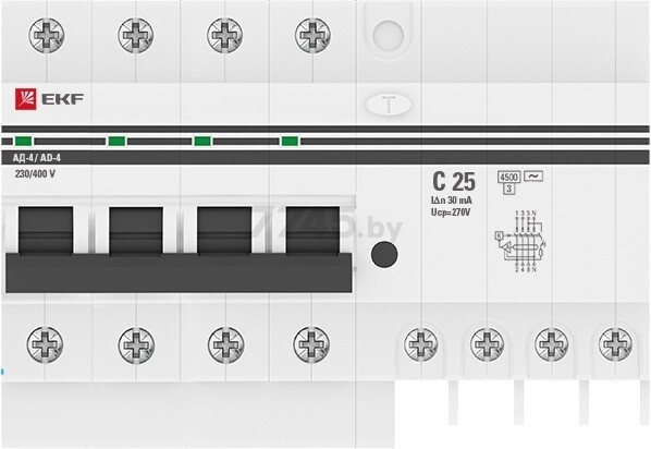 Дифавтомат EKF PROxima АД-4 4P 25А 30мА C тип AC 4,5кА (DA4-25-30-pro) - Фото 2