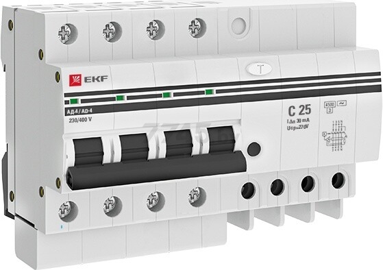 Дифавтомат EKF PROxima АД-4 4P 25А 30мА C тип AC 4,5кА (DA4-25-30-pro)