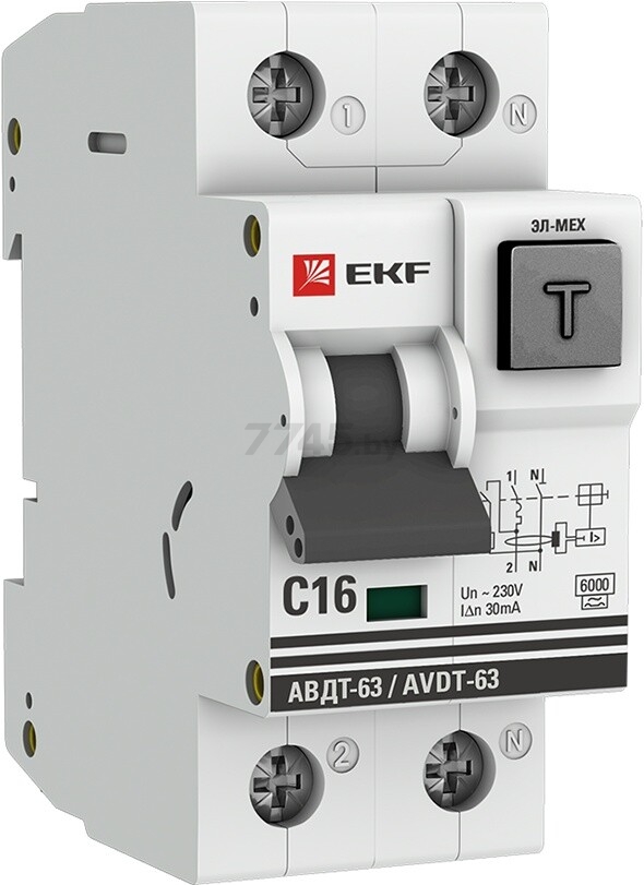 Дифавтомат EKF PROxima АВДТ-63 1P+N 16А 30мА С тип А 6кА (DA63-16-30)