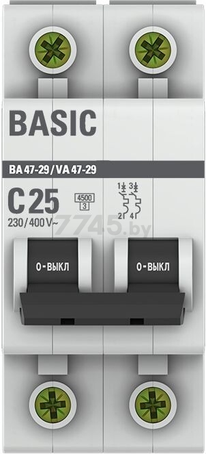 Автоматический выключатель EKF Basic ВА 47-29 2P 25А C 4,5кА (mcb4729-2-25C) - Фото 2