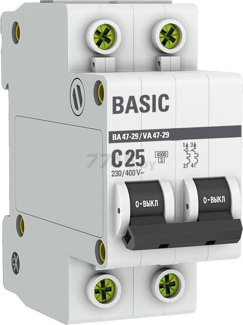 Автоматический выключатель EKF Basic ВА 47-29 2P 25А C 4,5кА (mcb4729-2-25C)