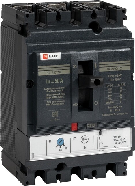 Автоматический выключатель EKF PROxima ВА-99C 160 50А 3P 36кА (mccb99C-160-50)