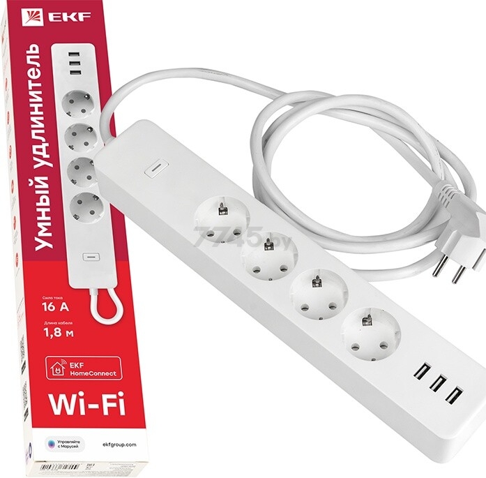 Умный удлинитель 1,8 м 4 розетки 3 USB EKF Connect Wi-Fi (RCE-1-WF) - Фото 6