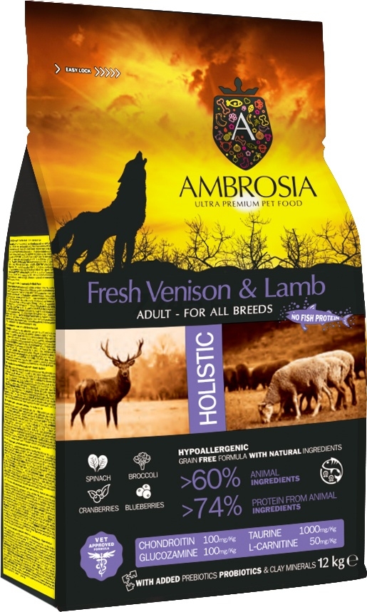 Сухой корм для собак беззерновой AMBROSIA Grain Free оленина и ягненок 12 кг (U/AVL12)