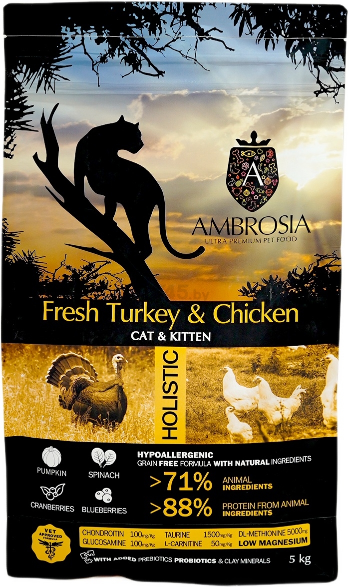 Сухой корм для кошек и котят беззерновой AMBROSIA Grain Free индейка и курица 5 кг (U/ACK5) - Фото 3