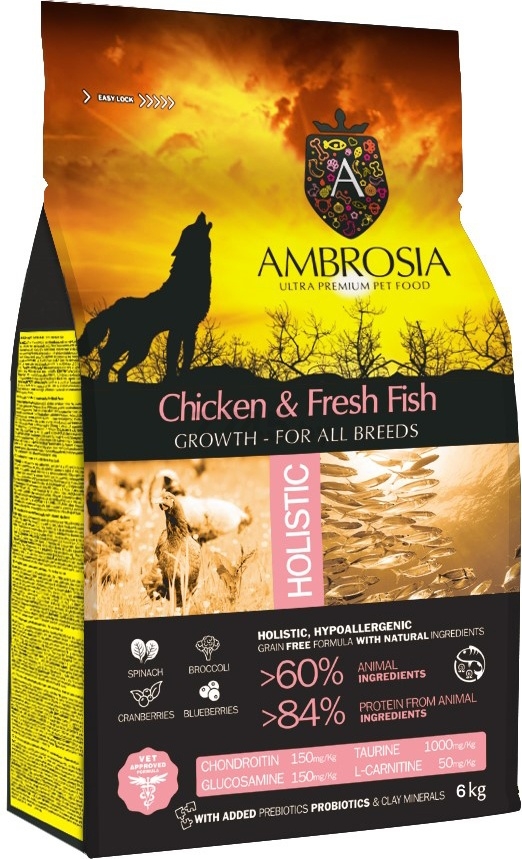 Сухой корм для щенков беззерновой AMBROSIA Grain Free курица и рыба 6 кг (U/ACF6)
