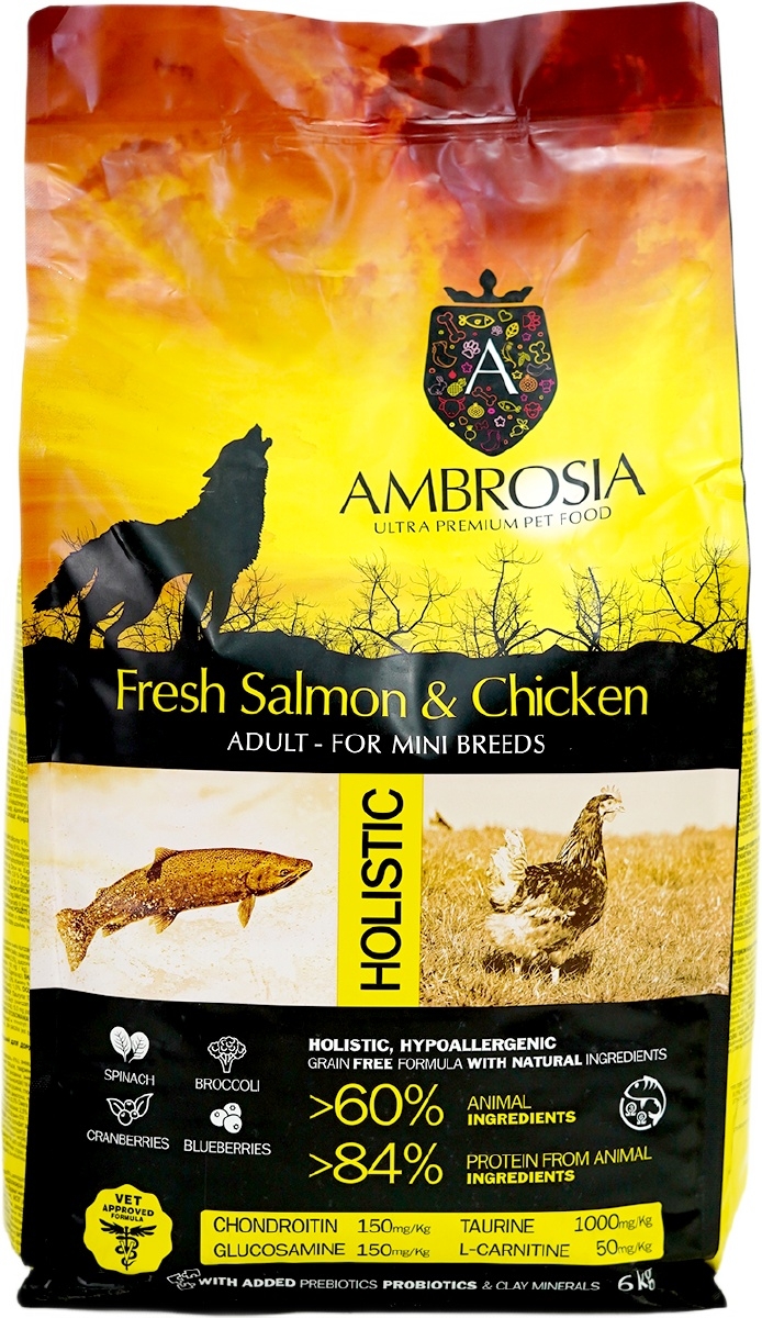 Сухой корм для собак беззерновой AMBROSIA Grain Free Mini лосось и курица 6 кг (U/ASC6) - Фото 3