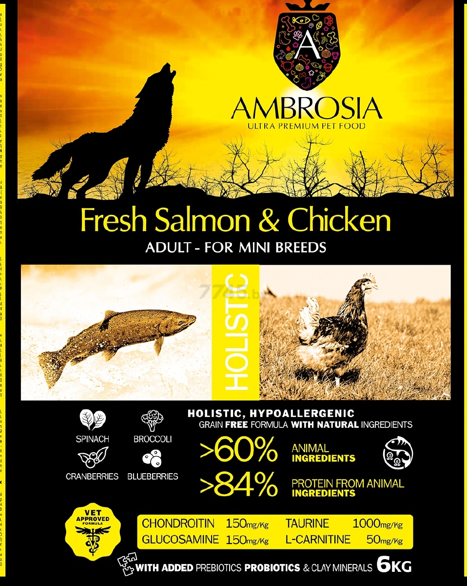 Сухой корм для собак беззерновой AMBROSIA Grain Free Mini лосось и курица 6 кг (U/ASC6) - Фото 5