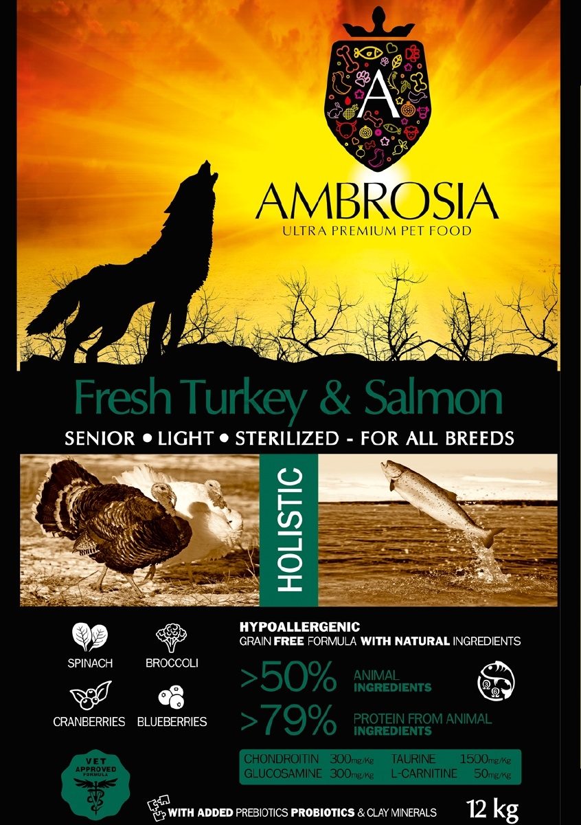 Сухой корм для собак беззерновой AMBROSIA Grain Free Senior Light индейка и лосось 12 кг (U/ATS12) - Фото 5