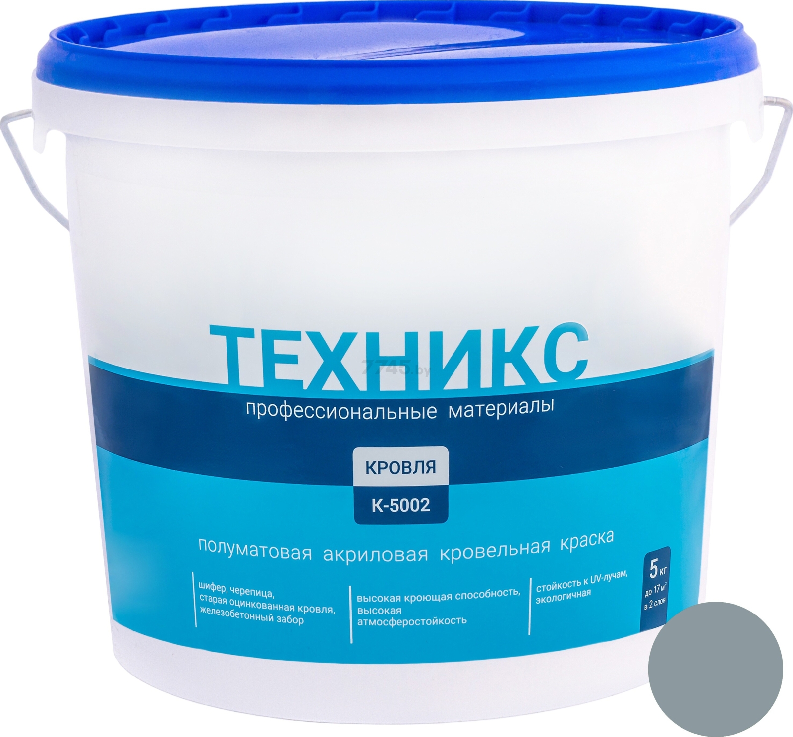 Краска акриловая ТЕХНИКС К-5002 Для кровли серая 5 кг