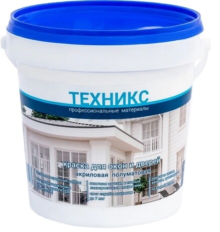Краска акриловая ТЕХНИКС ВД-АК-1УМ Для окон и дверей белая полуматовая 1 кг