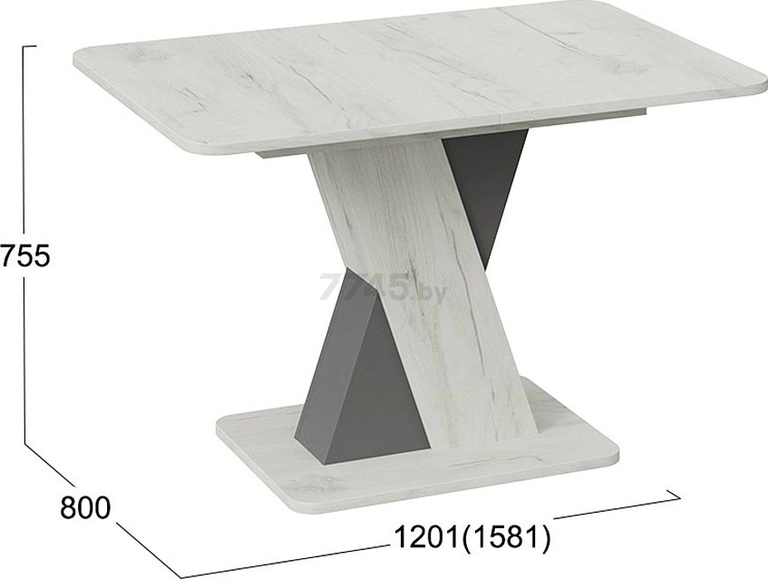Стол кухонный ТРИЯ Люксембург Тип 3 дуб крафт белый/серый 120,1-158,1х80х75,5 см (95793) - Фото 6