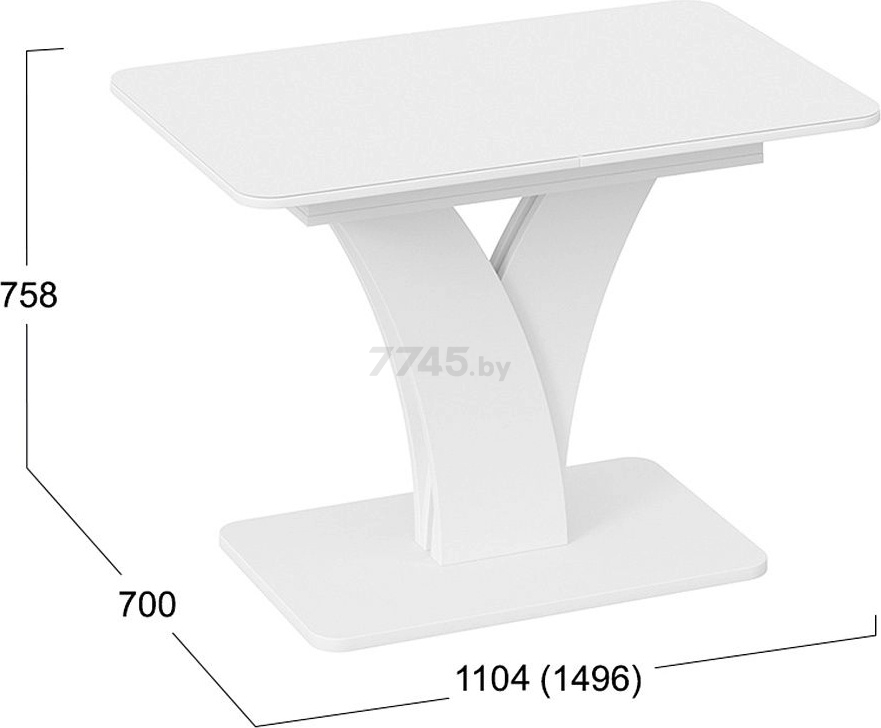 Стол кухонный ТРИЯ Люксембург Тип 2 стекло белое матовое/белый 110,4-149,6х70х75,8 см (95792) - Фото 4