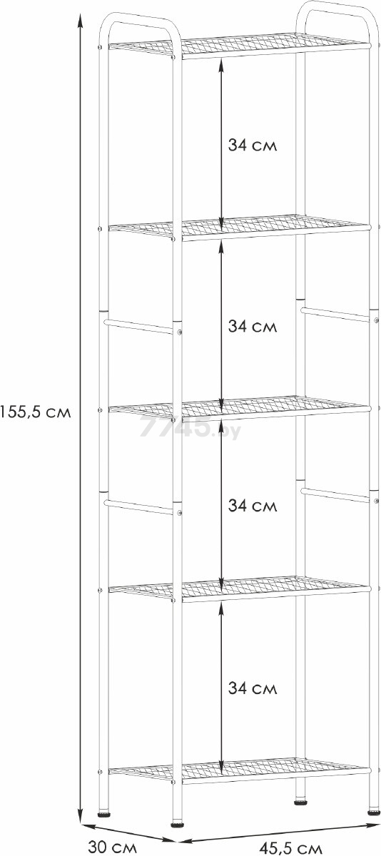 Стеллаж ЗМИ Валенсия 15 черный 45,5х30х155,5 см (95715) - Фото 5