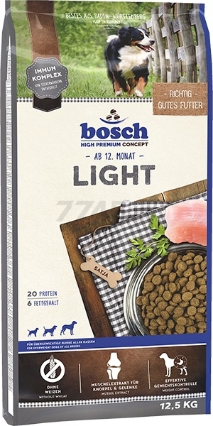 Сухой корм для собак BOSCH PETFOOD Light птица 12,5 кг (52140125)