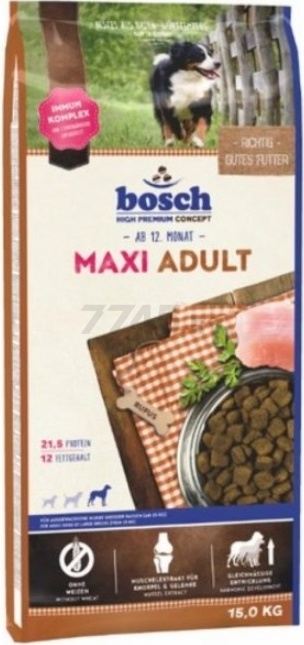 Сухой корм для собак BOSCH PETFOOD Maxi Adult птица 15 кг (52100015)