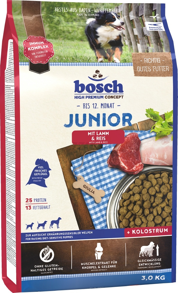 Сухой корм для щенков BOSCH PETFOOD Junior ягненок с рисом 3 кг (5201003)