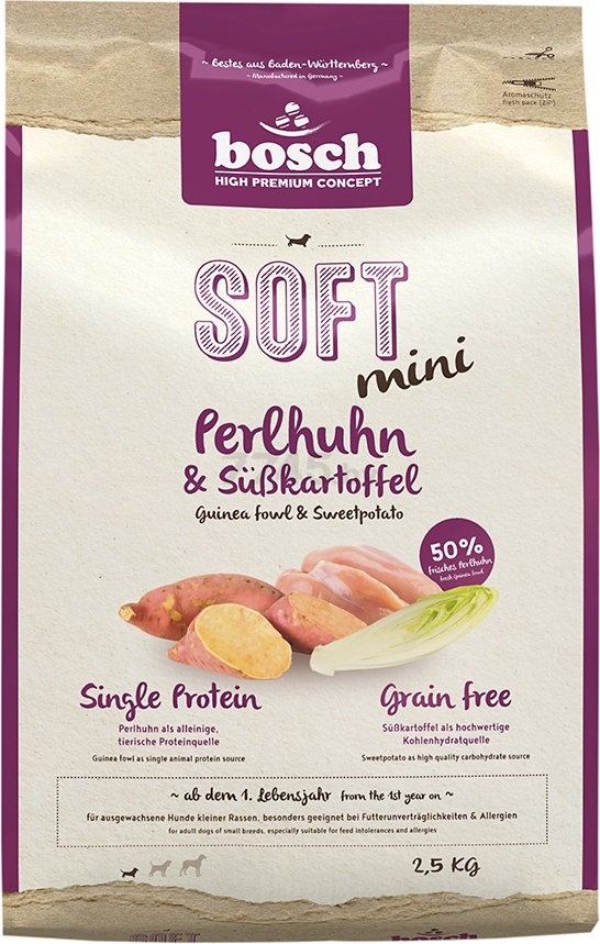 Сухой корм для собак BOSCH PETFOOD Soft Mini цесарка с бататом 2,5 кг (5612025)