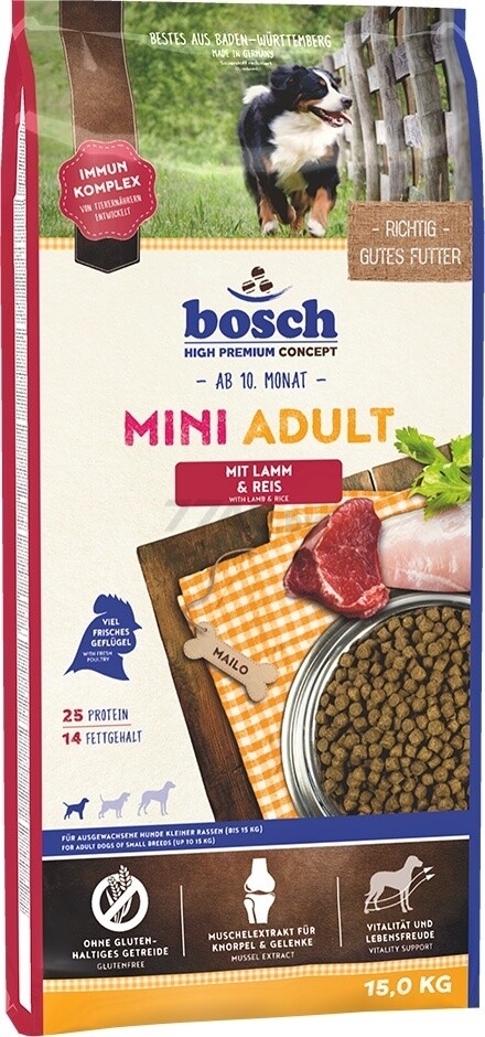 Сухой корм для собак BOSCH PETFOOD Mini Adult ягненок с рисом 15 кг (52050015)