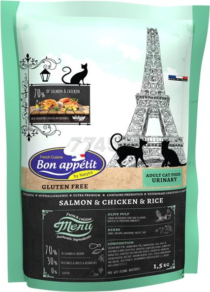 Сухой корм для кошек BON APPETIT Urinary курица и лосось 1,5 кг (681847) - Фото 2