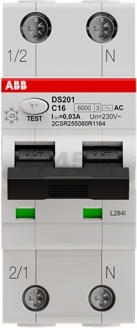 Дифавтомат ABB DS201 1P+N C16 AC30 30мА (2CSR255080R1164) - Фото 2
