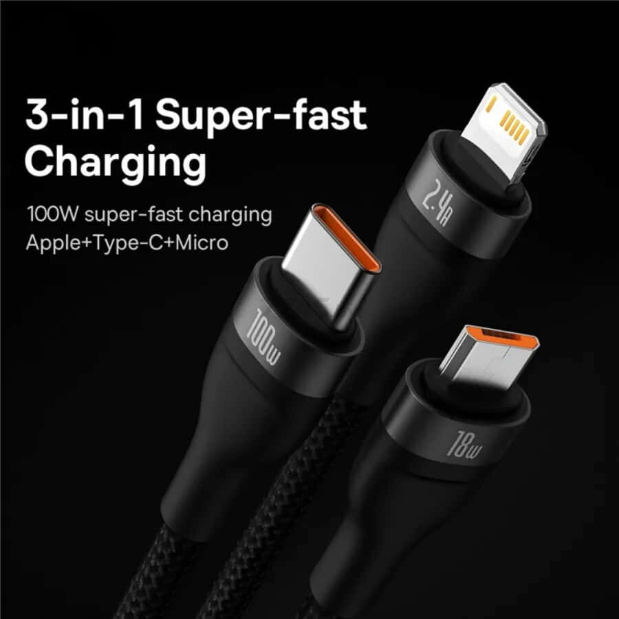 Кабель BASEUS Flash Series II 3-in-1 Fast Charging Black (CASS030001) - Фото 10