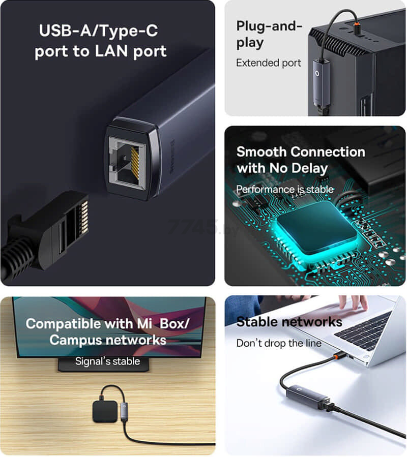 Сетевой адаптер BASEUS Lite Series Ethernet Adapter Type-C to RJ45 LAN 100 Mbps (WKQX000201) - Фото 8