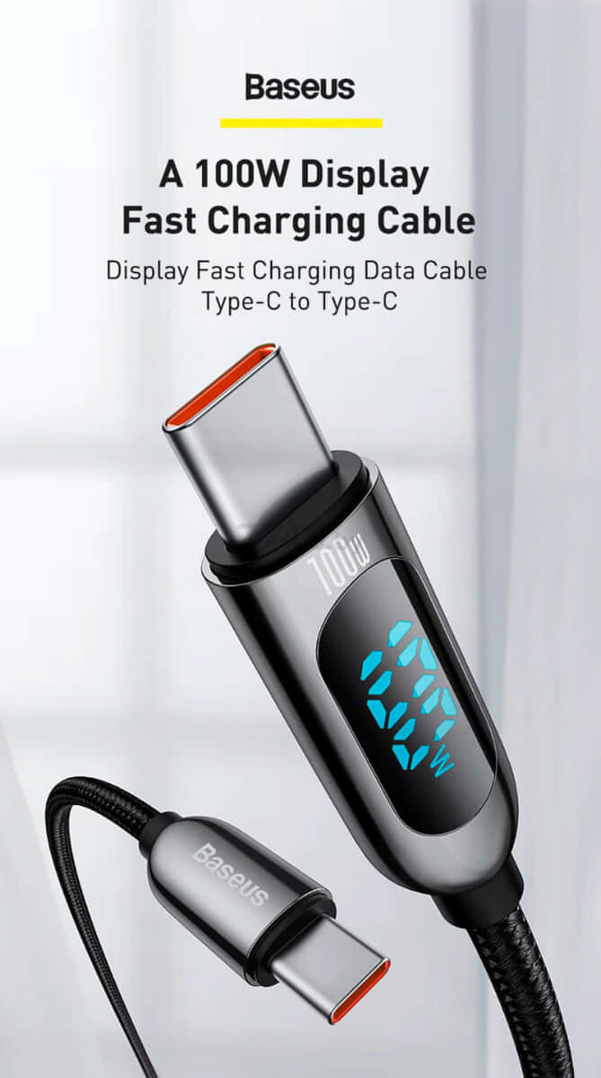 Кабель BASEUS Display Fast Charging USB to USB-C 1m Black (CASX020001) - Фото 4