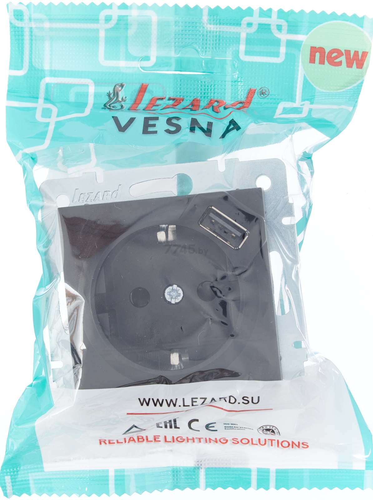 Розетка скрытая с USB-портом и заземлением LEZARD Vesna черный бархат (742-4288-181) - Фото 4