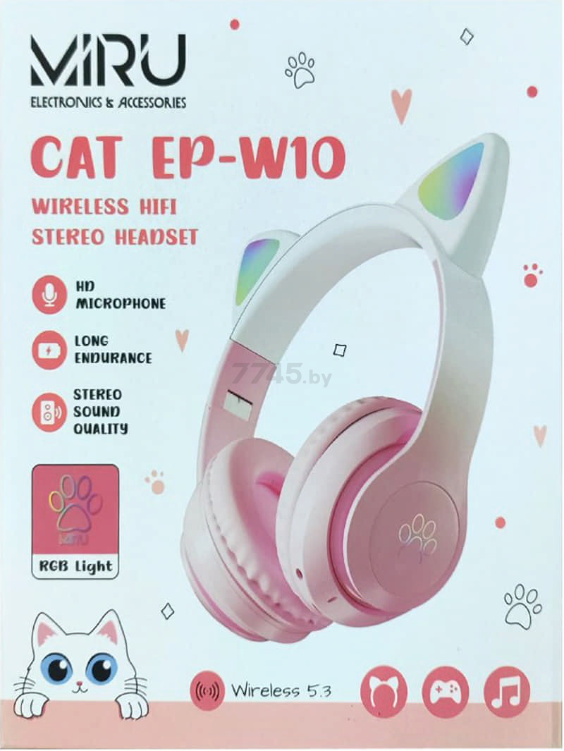 Наушники-гарнитура беспроводные MIRU CAT EP-W10 (розовый) - Фото 7