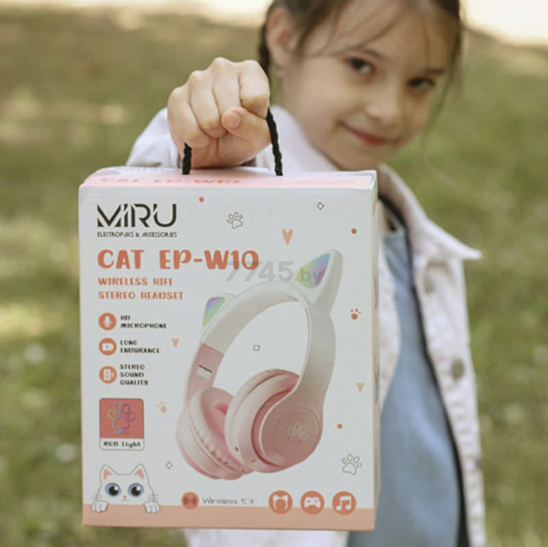 Наушники-гарнитура беспроводные MIRU CAT EP-W10 (розовый) - Фото 18