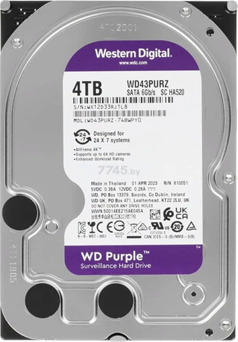 Жесткий диск HDD WESTERN DIGITAL Purple Surveillance 4TB (WD43PURZ) - Фото 2