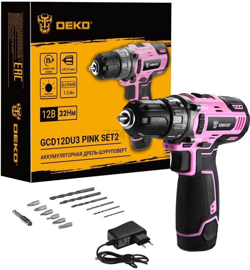 Дрель-шуруповерт аккумуляторная DEKO GCD12DU3 Pink (063-4171)