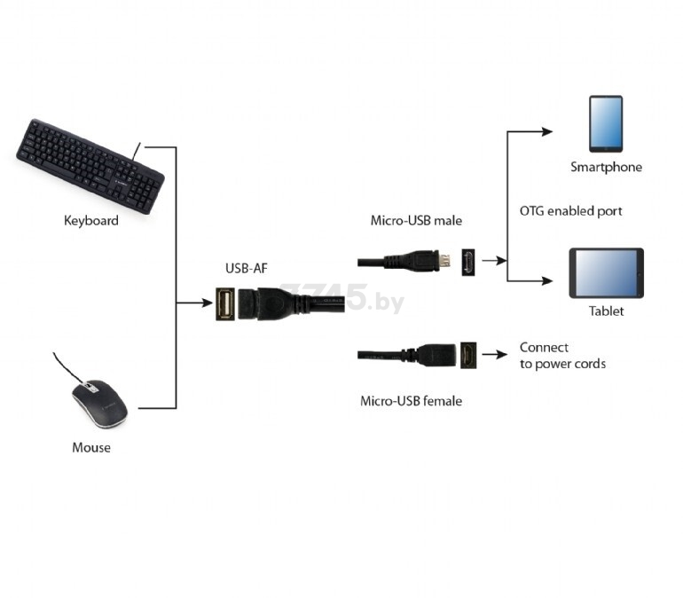 Адаптер CABLEXPERT USB2.0 A-micro AF/BM 0.15м (A-OTG-AFBM-04) - Фото 2