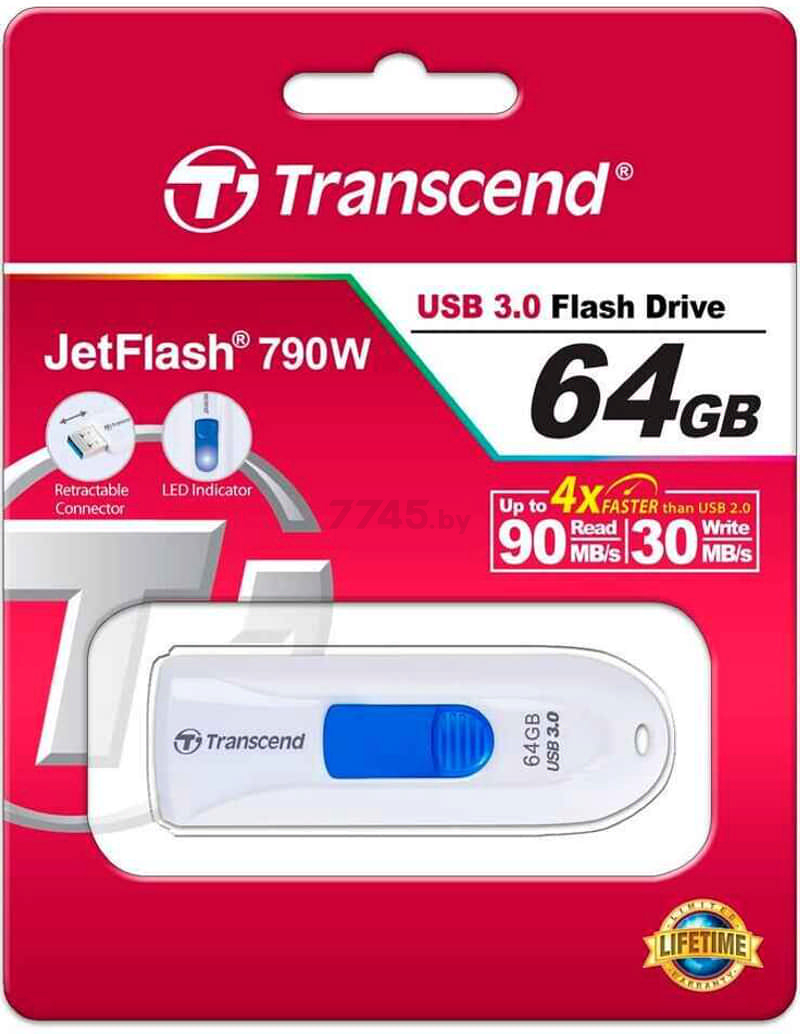 USB-флешка 64 Гб TRANSCEND JetFlash 790 White (TS64GJF790W) - Фото 5