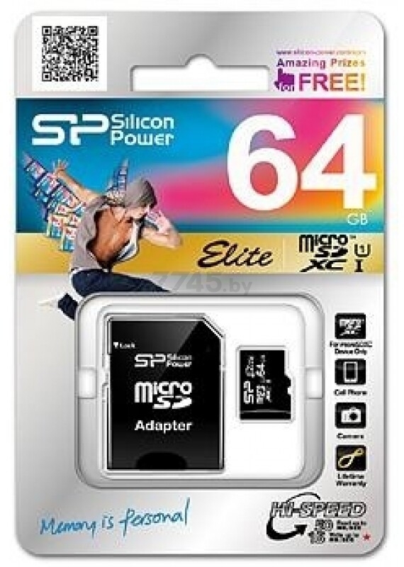 Карта памяти SILICON POWER Elite MicroSDXC 64Gb с адаптером SD (SP064GBSTXBU1V10SP) - Фото 4