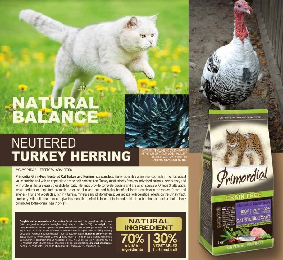 Сухой корм для стерилизованных кошек беззерновой PRIMORDIAL Neutered Turkey&Herring 6 кг (MGSP1306) - Фото 4