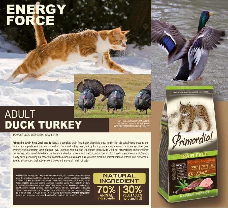Сухой корм для кошек беззерновой PRIMORDIAL Adult Duck&Turkey 6 кг (MGSP1106) - Фото 2