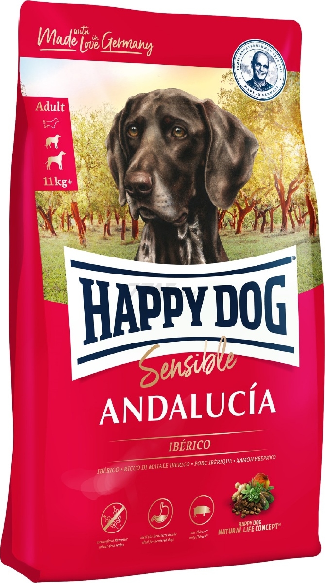 Сухой корм для собак HAPPY DOG Sensible Andalusia свинина иберико и рис 11 кг (60666)