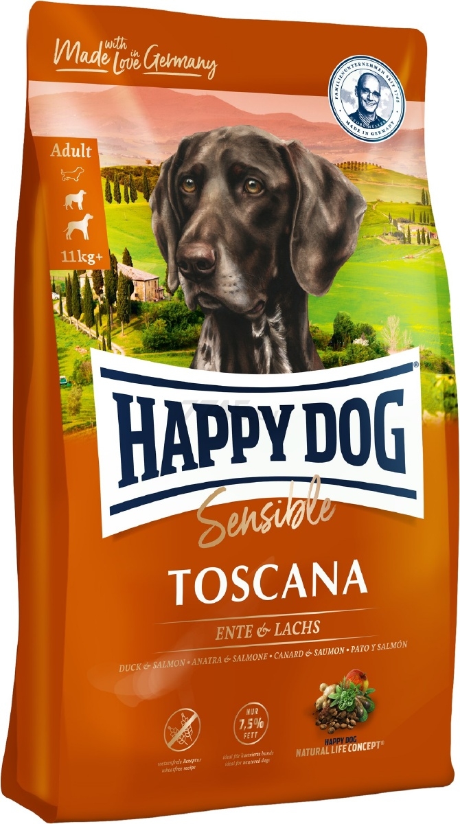 Сухой корм для собак HAPPY DOG Sensible Toscana утка и лосось 4 кг (3541)