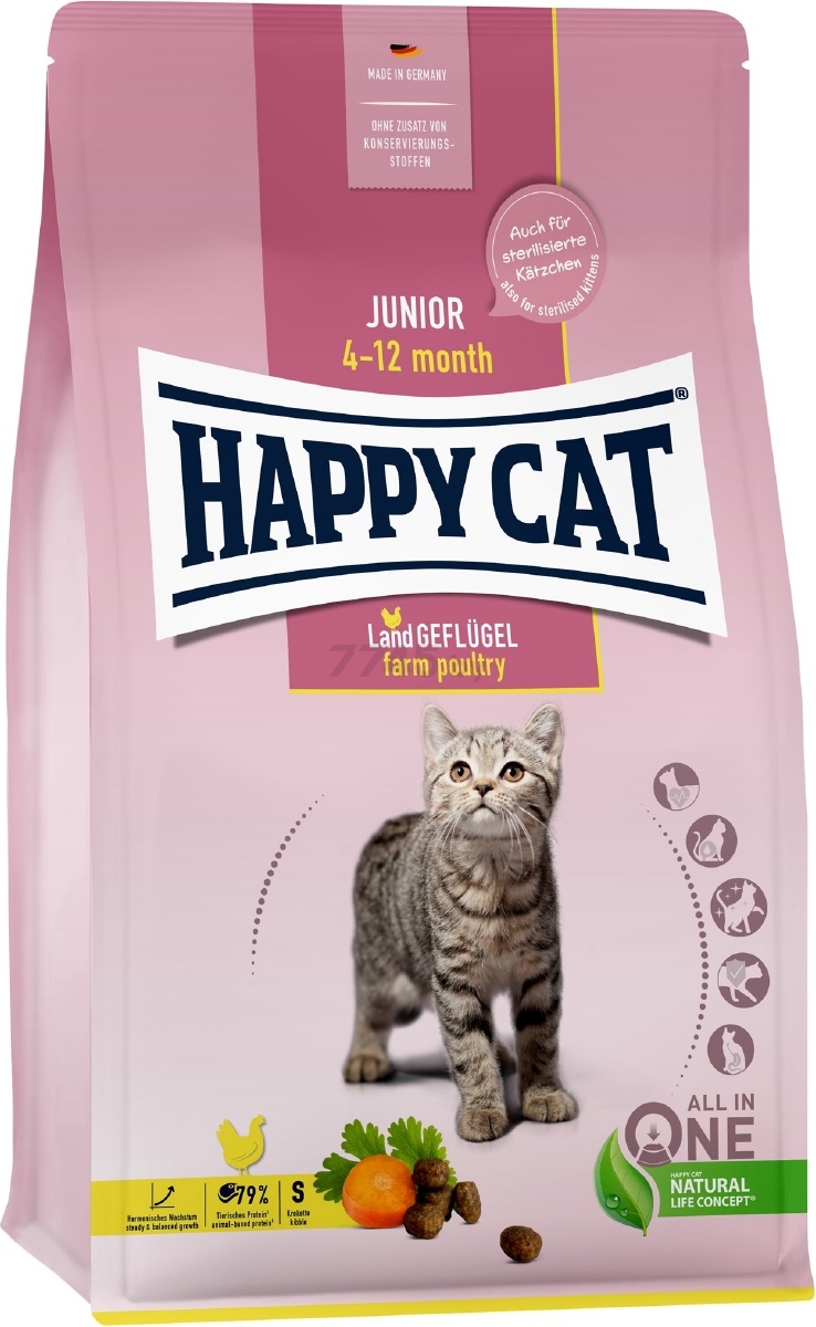 Сухой корм для котят беззерновой HAPPY CAT Junior Land Geflugel птица 10 кг (70541)