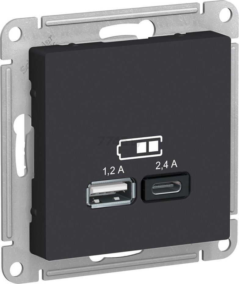 Розетка USB двойная скрытая SCHNEIDER ELECTRIC AtlasDesign карбон (ATN001039)