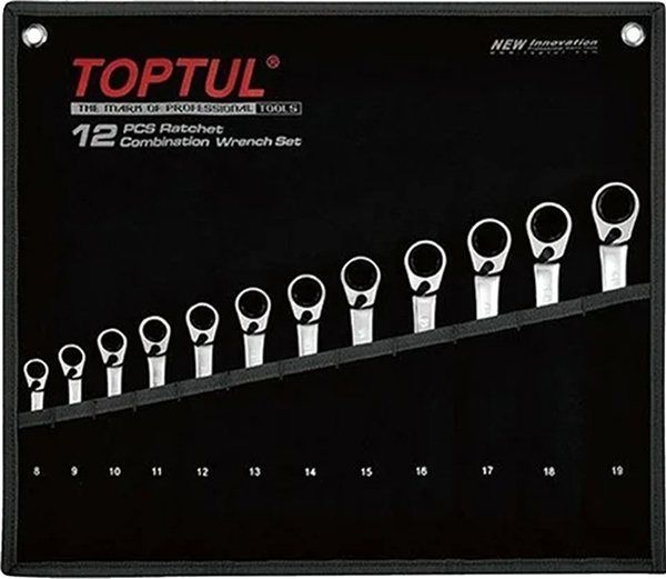 Набор ключей комбинированных с переключаемой трещоткой 8-19 мм 12 предметов PRO SERIES TOPTUL (GPAQ1203)