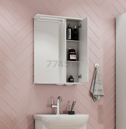 Шкаф с зеркалом для ванной VOLNA Adel 60 правый (zsADEL60.L-01) - Фото 5