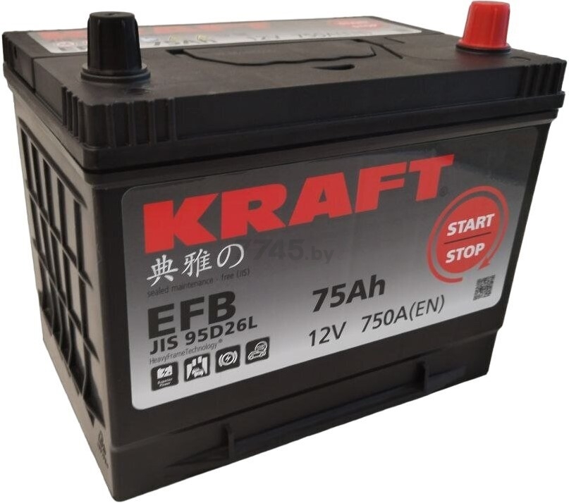 Аккумулятор автомобильный KRAFT EFB 75 А·ч (EFB-L4)